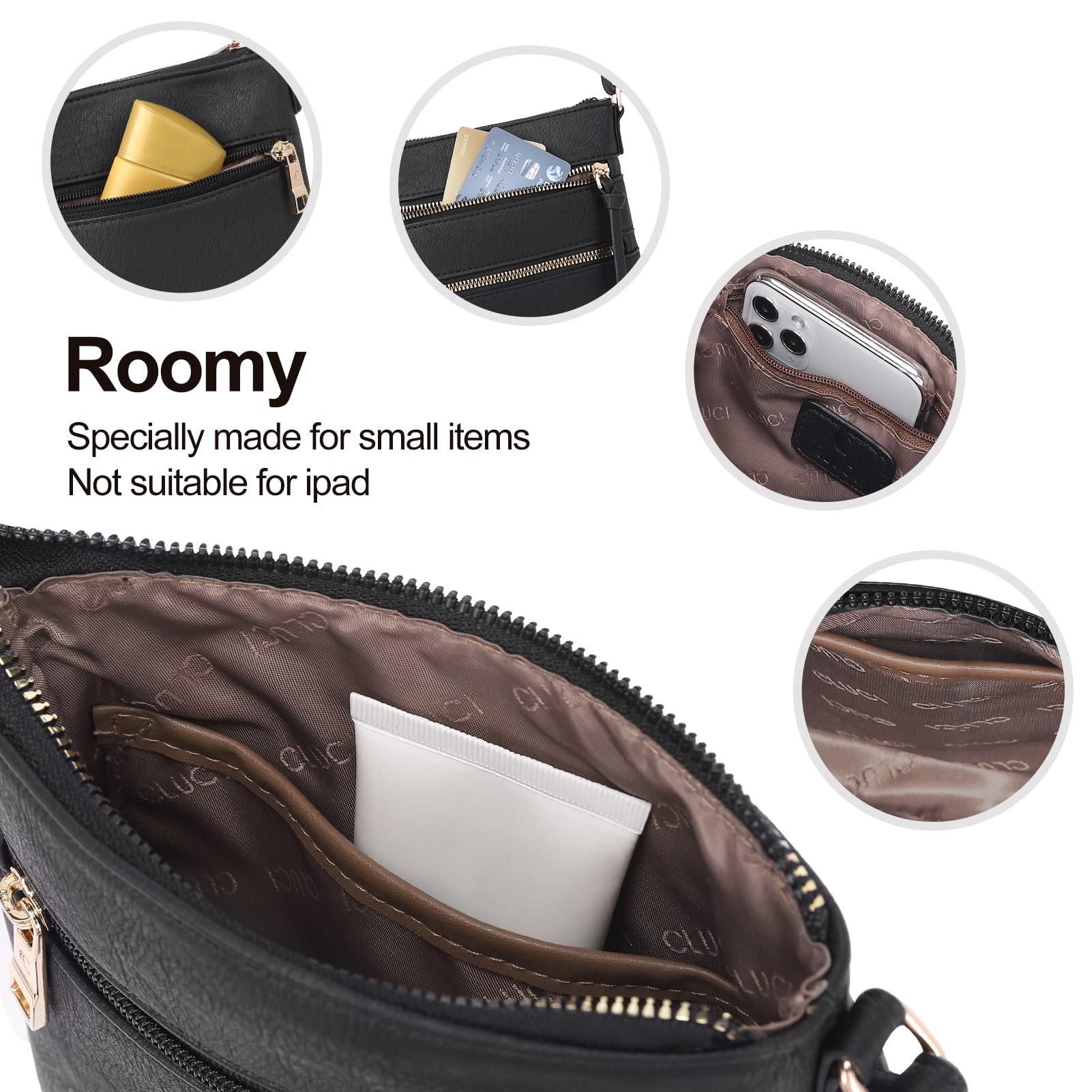 CLUCI Women's Crossbody Purse - Medium Size with Zipper Pocket & Adjustable Strap - Soft Leather Shoulder Handbag - Perfect for Work, Travel & Everyday Use