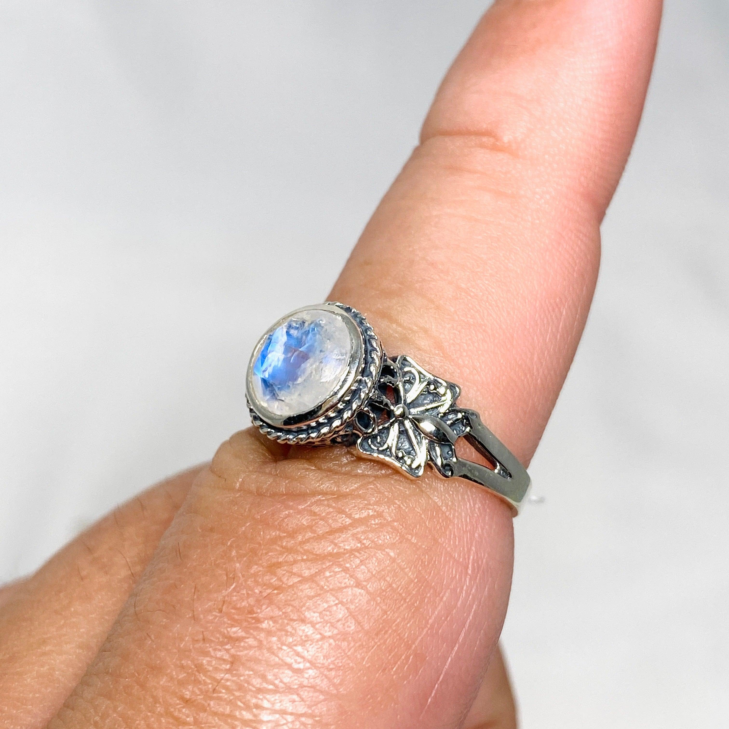Moonstone Faceted Round Ring in Sterling Silver - Elegant Decorative Jewelry for Women | Perfect for Weddings, Parties & Special Occasions