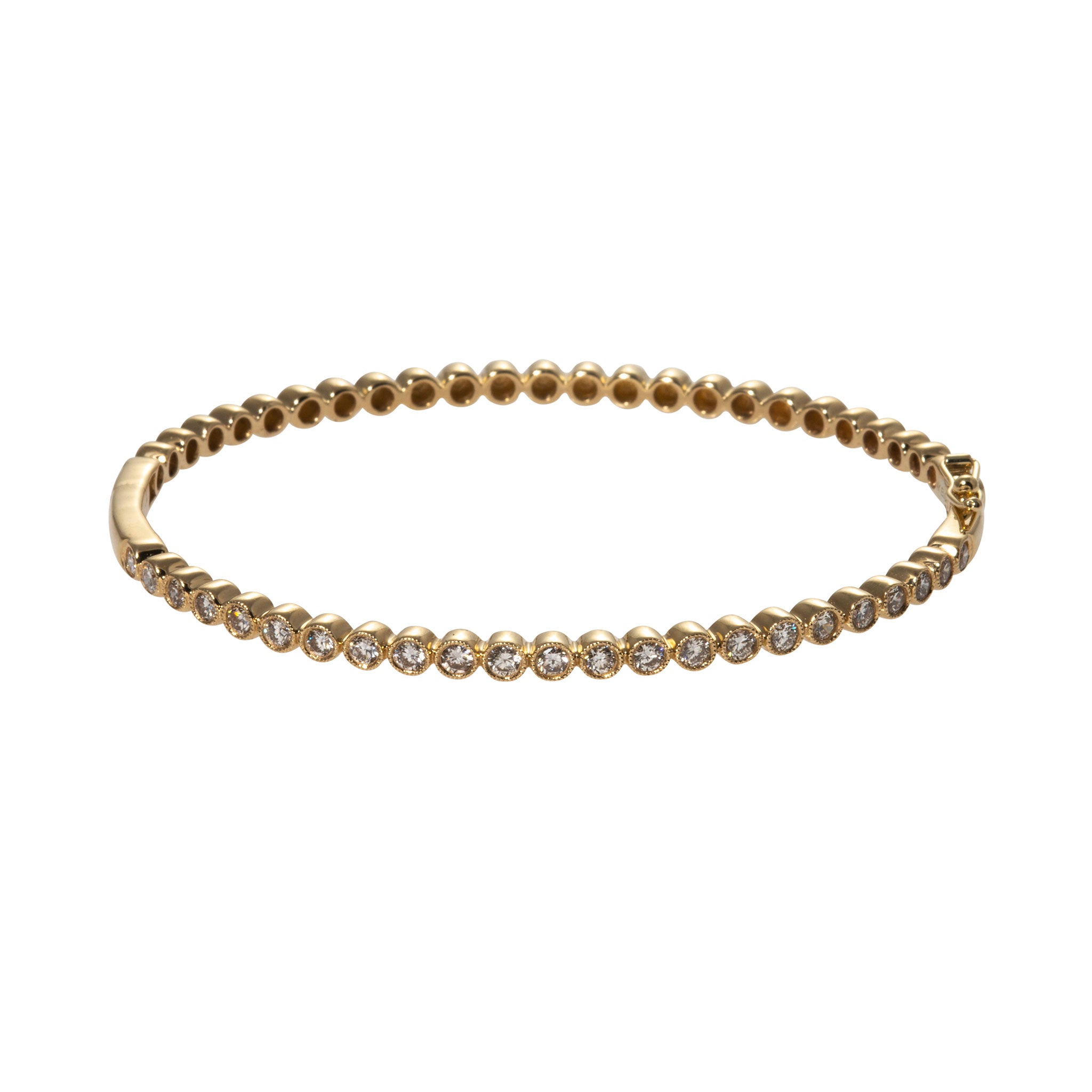 1ctw Diamond 14K Yellow Gold Bezel Milgrain Bangle Bracelet for Women - Elegant Wedding, Anniversary & Special Occasion Jewelry Gift