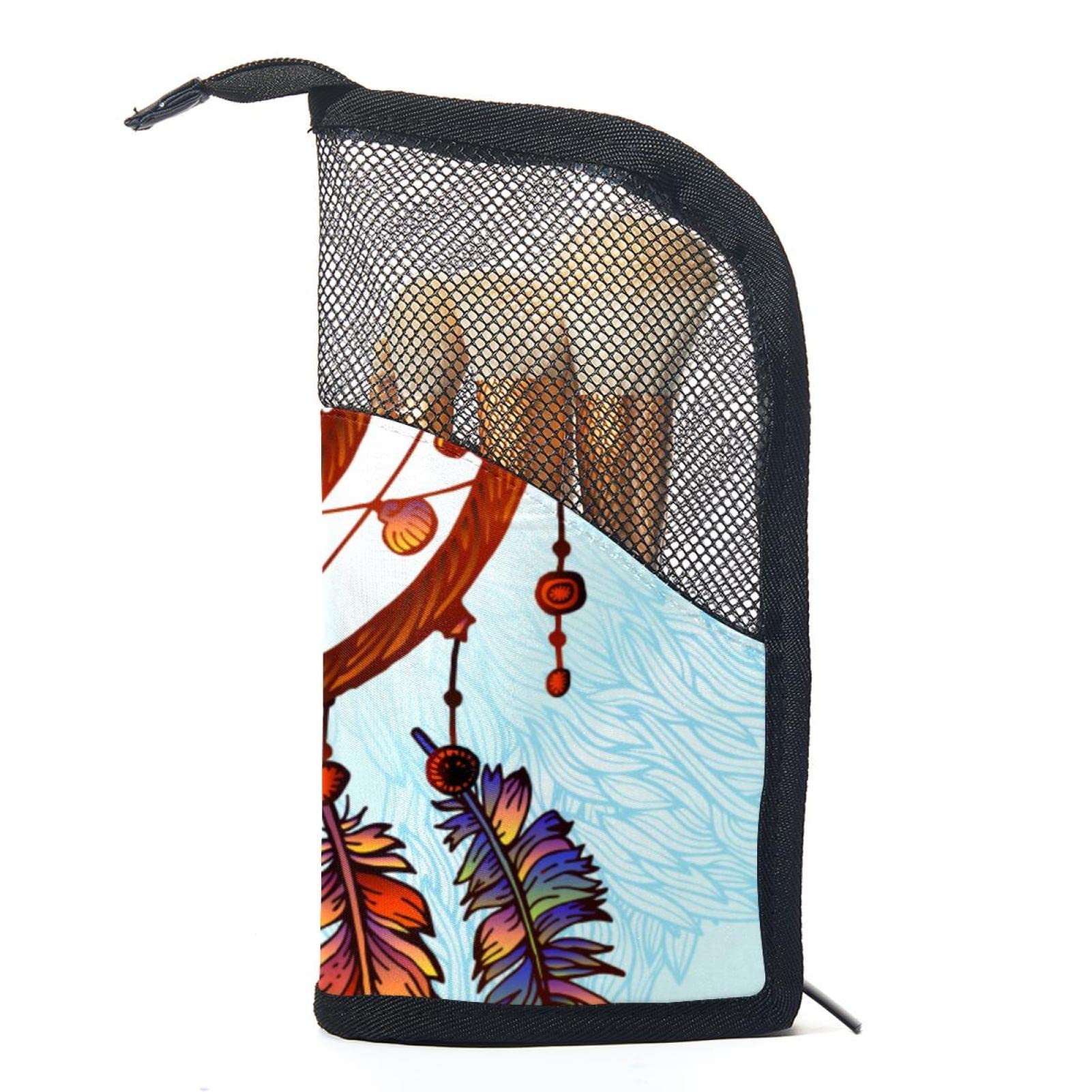 12-Piece Makeup Brush Organizer Bag with Dreamcatcher Ethnic Design - Portable Cosmetic Brush Holder Case for Travel & Home Storage