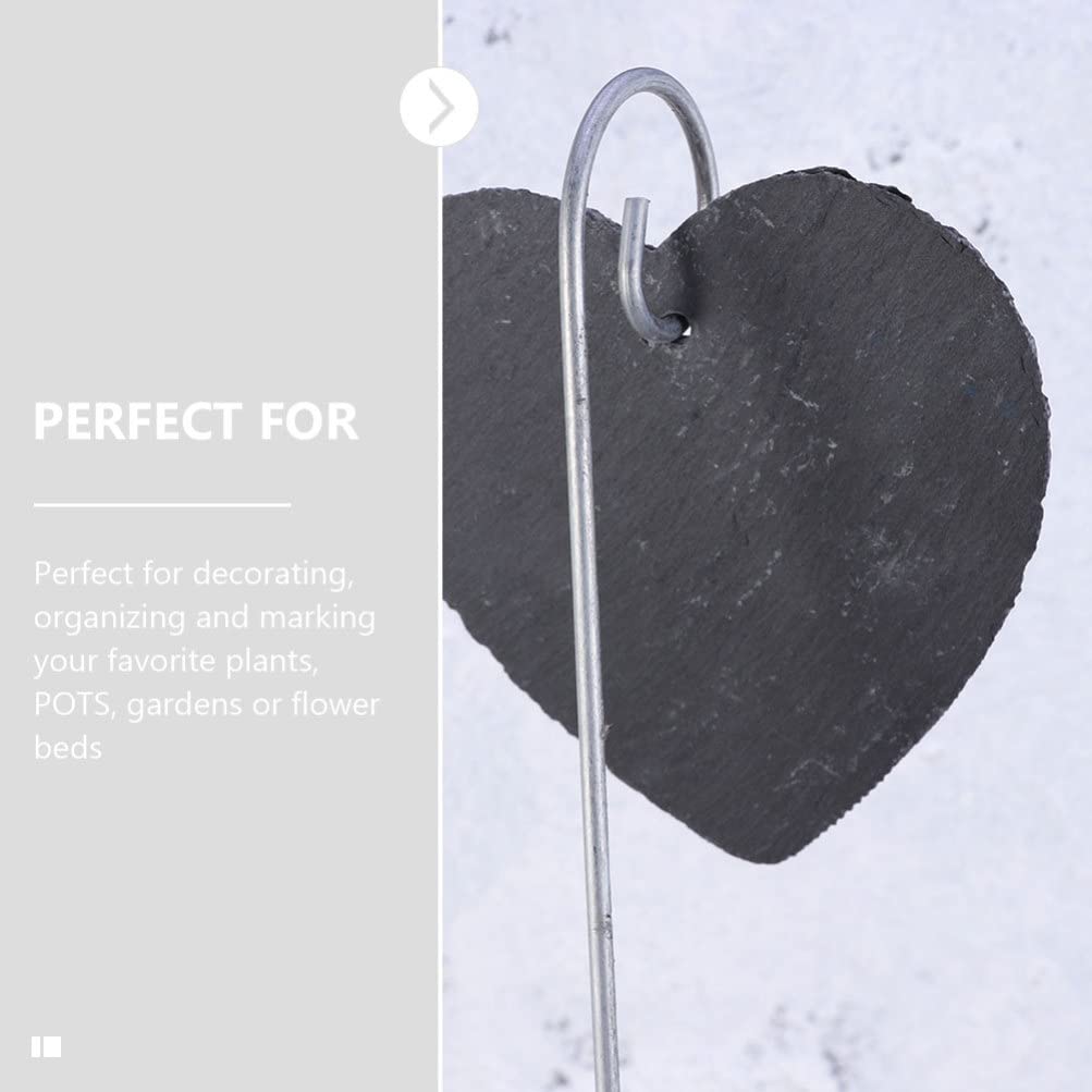 GANAZONO Reusable Slate Garden Labels - Heart Shaped Chalkboard Plant Markers for Outdoor Plants, Herbs & Vegetables (3 Pack, 10cm) - Perfect for Nursery, Vegetable Patch & Flower Garden Organization