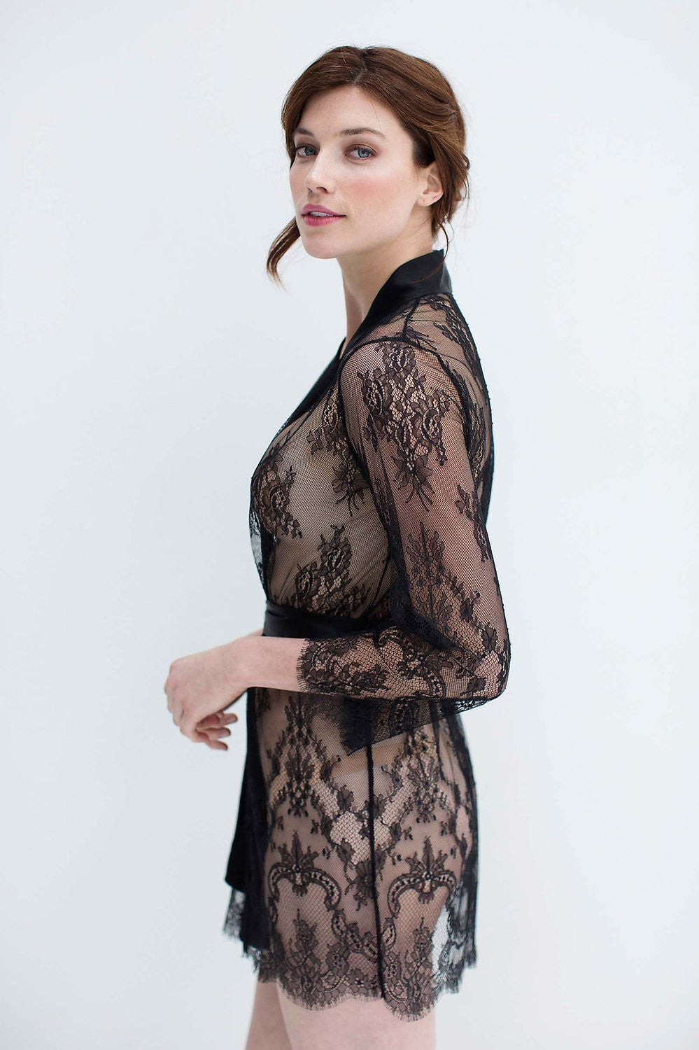 Elegant Black Art Deco Lace Robe - Vintage Inspired Loungewear for Women | Perfect for Bridal Party, Boudoir Photography & Luxury Home Wear