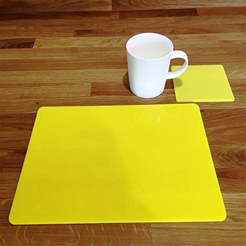 Premium Rectangular Placemat and Square Coaster Set - 8-Piece Dining Table Decor in Sunny Yellow - Perfect for Kitchen, Dining Room, and Party Settings