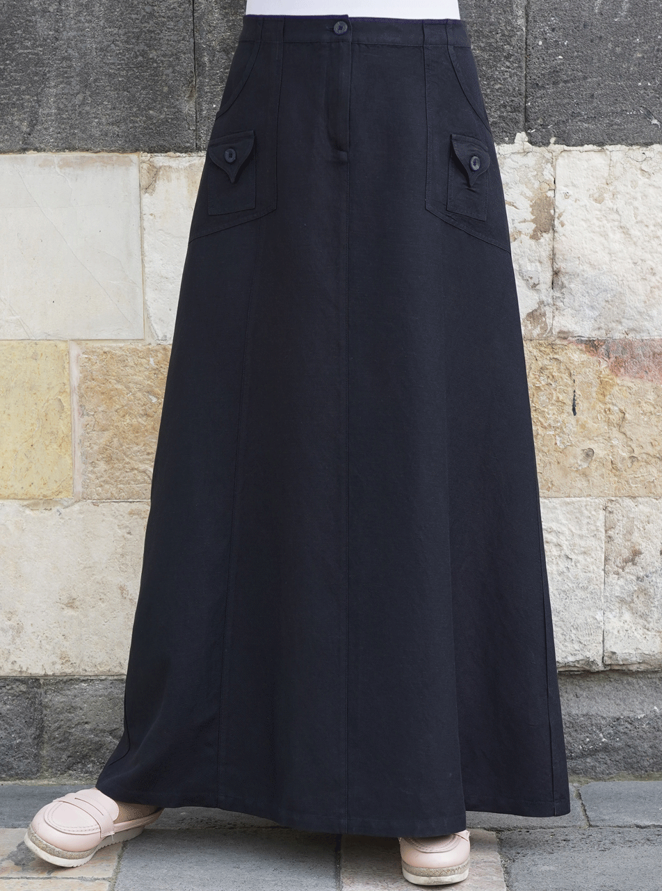Stylish Patch Pocket Linen Skirt for Women - Comfortable & Breathable Summer Midi Skirt - Perfect for Beach, Office & Casual Outings
