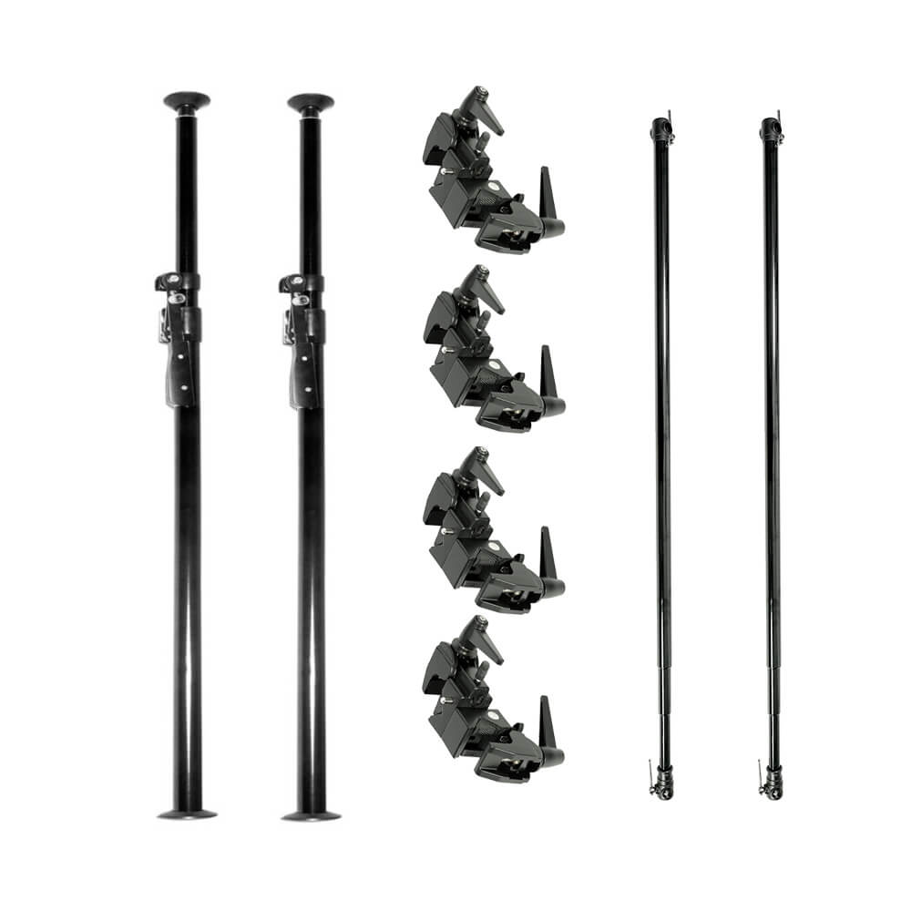 Autopole with 2x Crossbars & Double Convi Clamp Set - Heavy Duty Support System for Photography Backdrops, Trade Show Displays & Studio Lighting