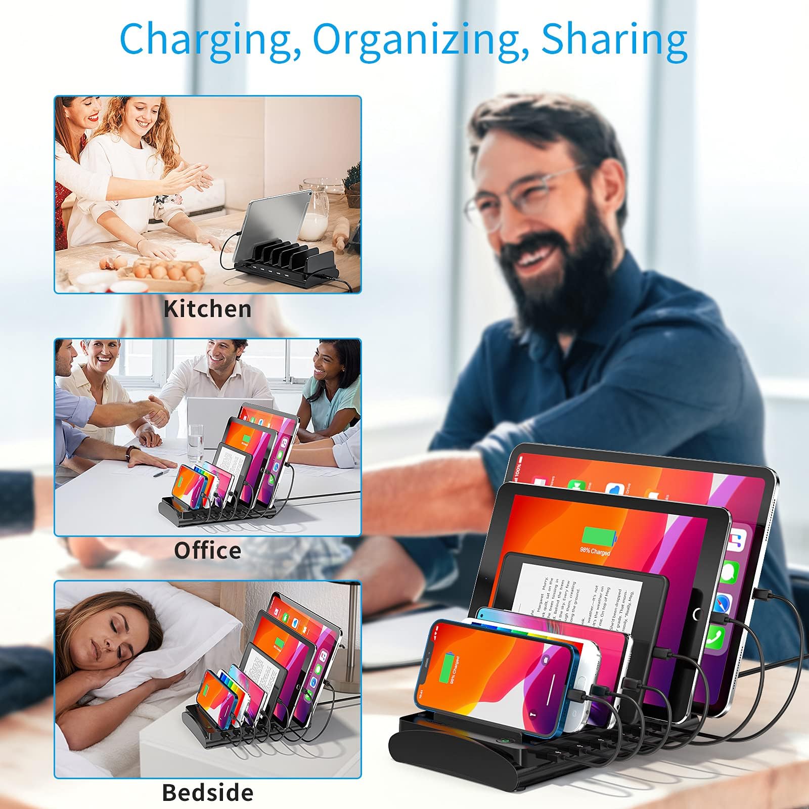 Bototek 60W 6-Port Charging Station for iPhone, iPad, Tablets - Home & Office Use