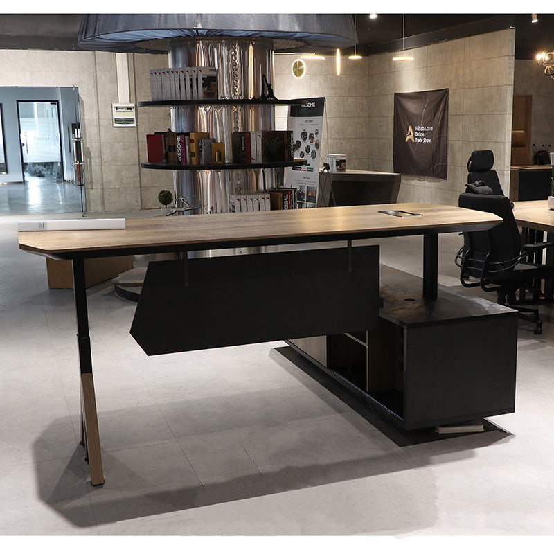 EASTON Electric Height Adjustable Standing Desk with Left Return - 2.2m Warm Oak & Black - Perfect for Home Office & Workspace Ergonomics