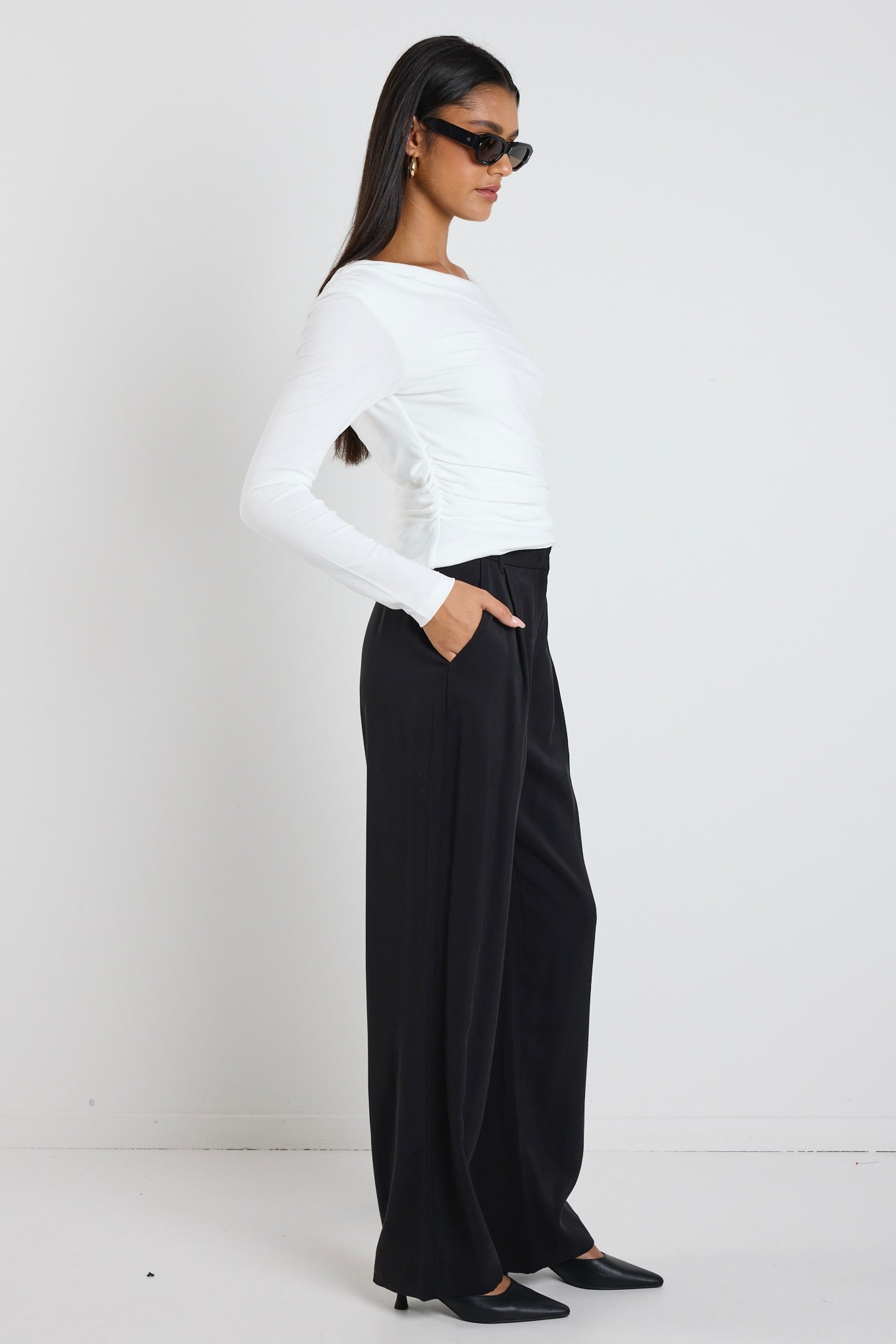 Black Soft Touch Stretch Elastic Waist Long Pants for Women - Comfortable High Waist Lounge Pants for Yoga, Travel & Home Wear
