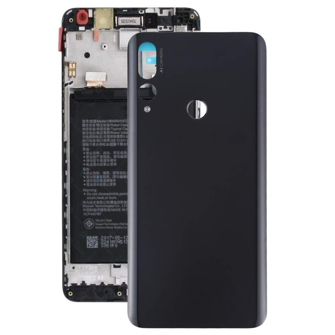 PSHYD Replacement Back Cover for Huawei Y9 Prime (2019) - Durable Battery Cover & Rear Housing Repair Part (Black) | Perfect for Cracked Phone Protection & DIY Fixes