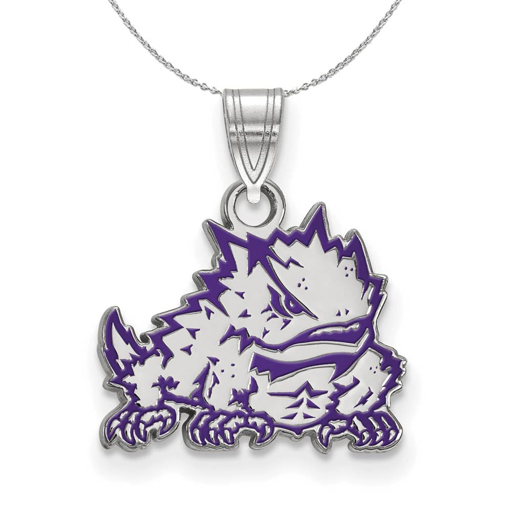 Texas Christian University TCU Black Bow Sterling Silver Enamel Pendant Necklace - Perfect for Graduation Gifts, Game Day Jewelry & School Spirit Accessories