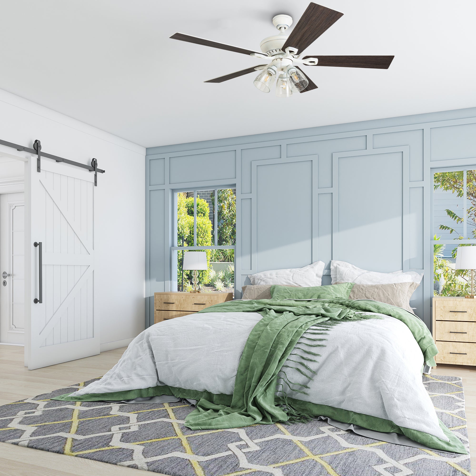52 Inch Glenmont Distressed White Ceiling Fan with Pull Chain - Perfect for Living Room, Bedroom, and Outdoor Patio Cooling