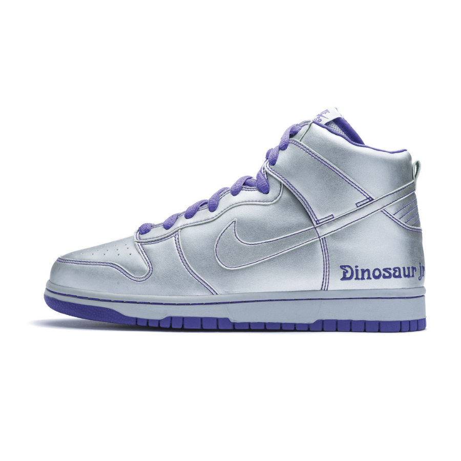 Nike SB Dunk High Dinosaur Jr. Metallic Silver Sneakers - Men's Skateboarding Shoes for Streetwear & Urban Fashion | Perfect for Skateboarding, Casual Wear & Sneaker Collectors