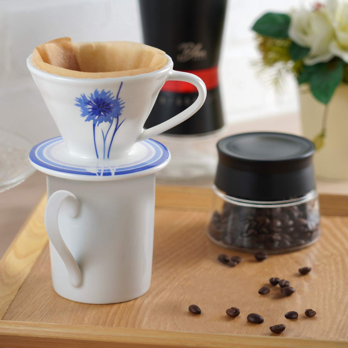 BLUE BREW Ceramic Pour Over Coffee Dripper - Size 02 Cone Coffee Maker for 1-4 Cups | Manual Brewing System | Dishwasher Safe | Perfect for Home, Office, Travel & Camping | Slow Drip Coffee Accessories (BB1002) | Ideal for Specialty Coffee Lovers & Baristas