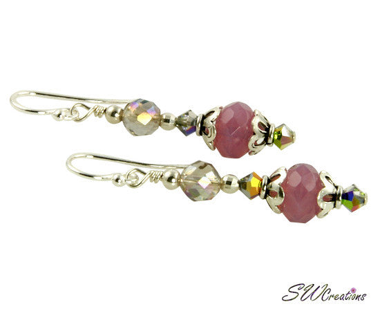Sparkling Rose Pink Crystal Beaded Earrings for Women - Elegant Dangle Drop Jewelry for Parties, Weddings & Special Occasions