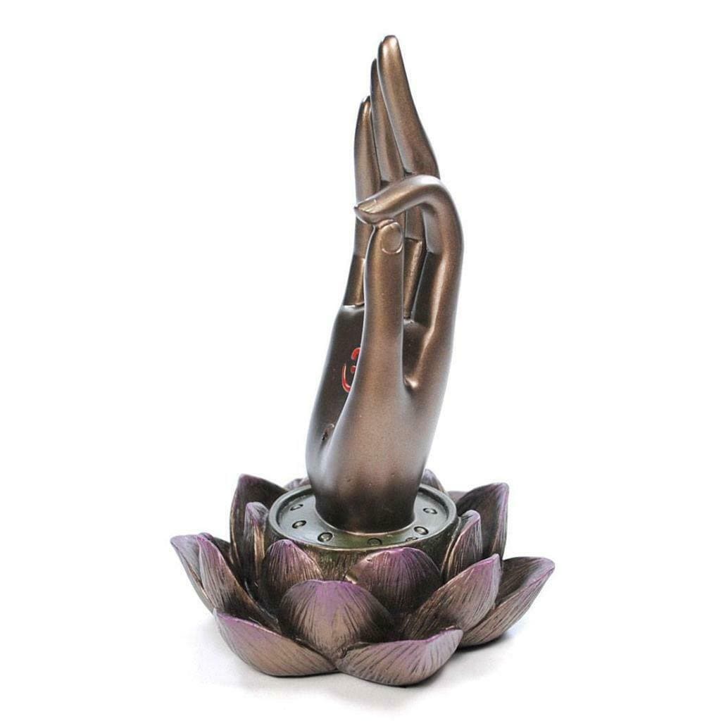 Buddha Hand on Lotus Incense Holder - Zen Meditation & Home Decor Aromatherapy Accessory for Yoga, Spa, and Relaxation