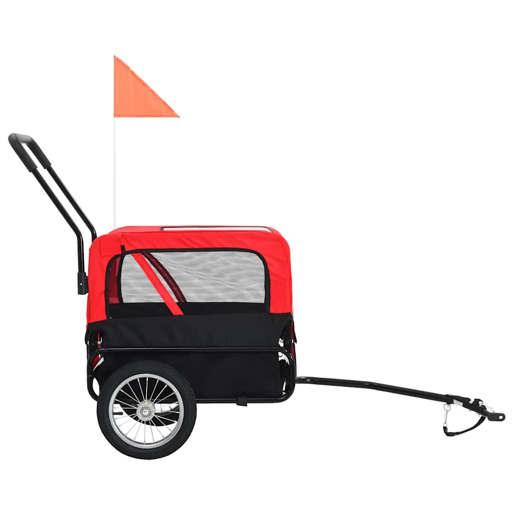 2-in-1 Pet Bike Trailer & Jogging Stroller - Red and Black for Dogs & Cats - Perfect for Cycling, Running & Outdoor Adventures
