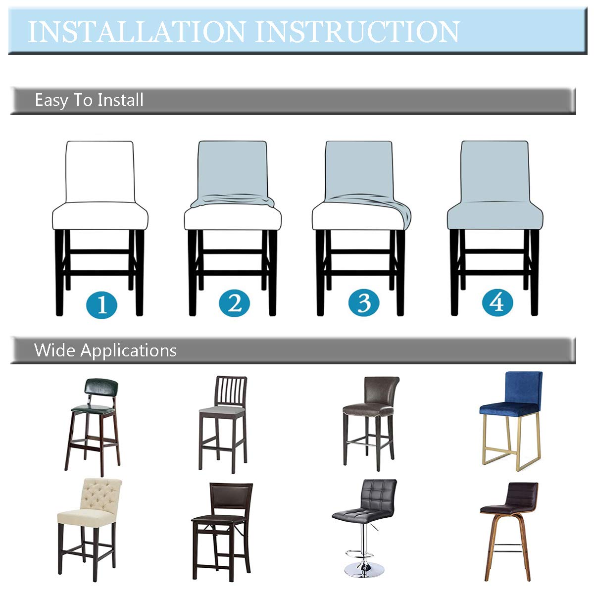 Stretch Jacquard Bar Chair Covers with Backrest - Washable & Removable Slipcovers for Dining Chairs, Bar Stools & Rotating Chairs (Set of 4, Taupe) - Perfect for Home, Cafe & Restaurant Decor