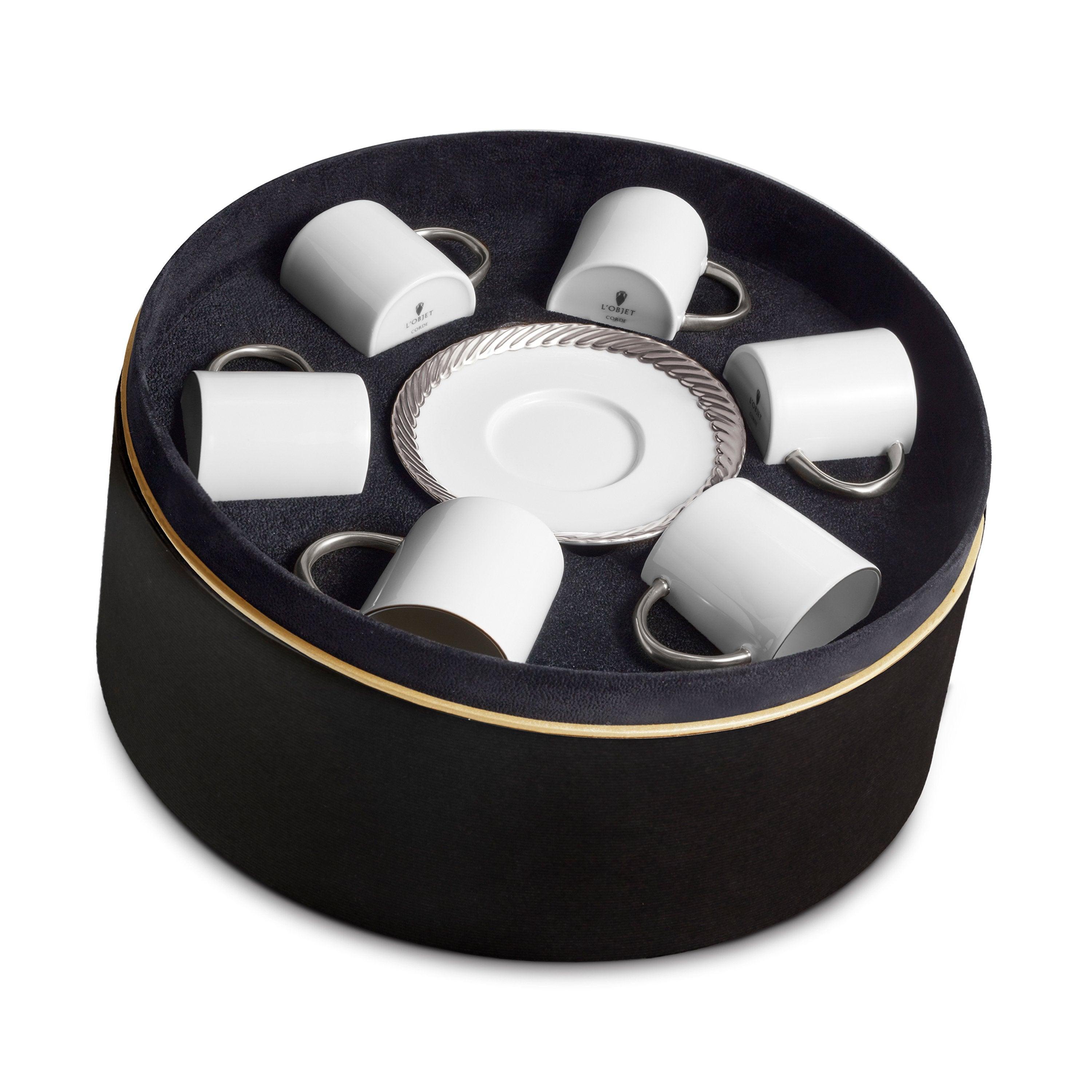 Premium Espresso Cup and Saucer Set of 6 - Porcelain Coffee Cups with Stainless Steel Spoon - Perfect for Home, Office & Italian Coffee Bars