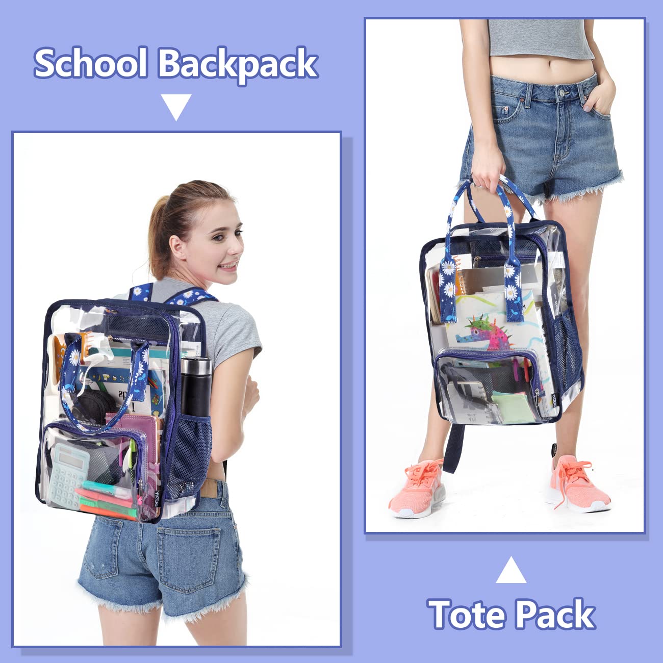 VASCHY Heavy Duty Clear Backpack - Transparent See Through School Bookbag for Students, Travel, Work & Security Checkpoints | Durable & Water Resistant