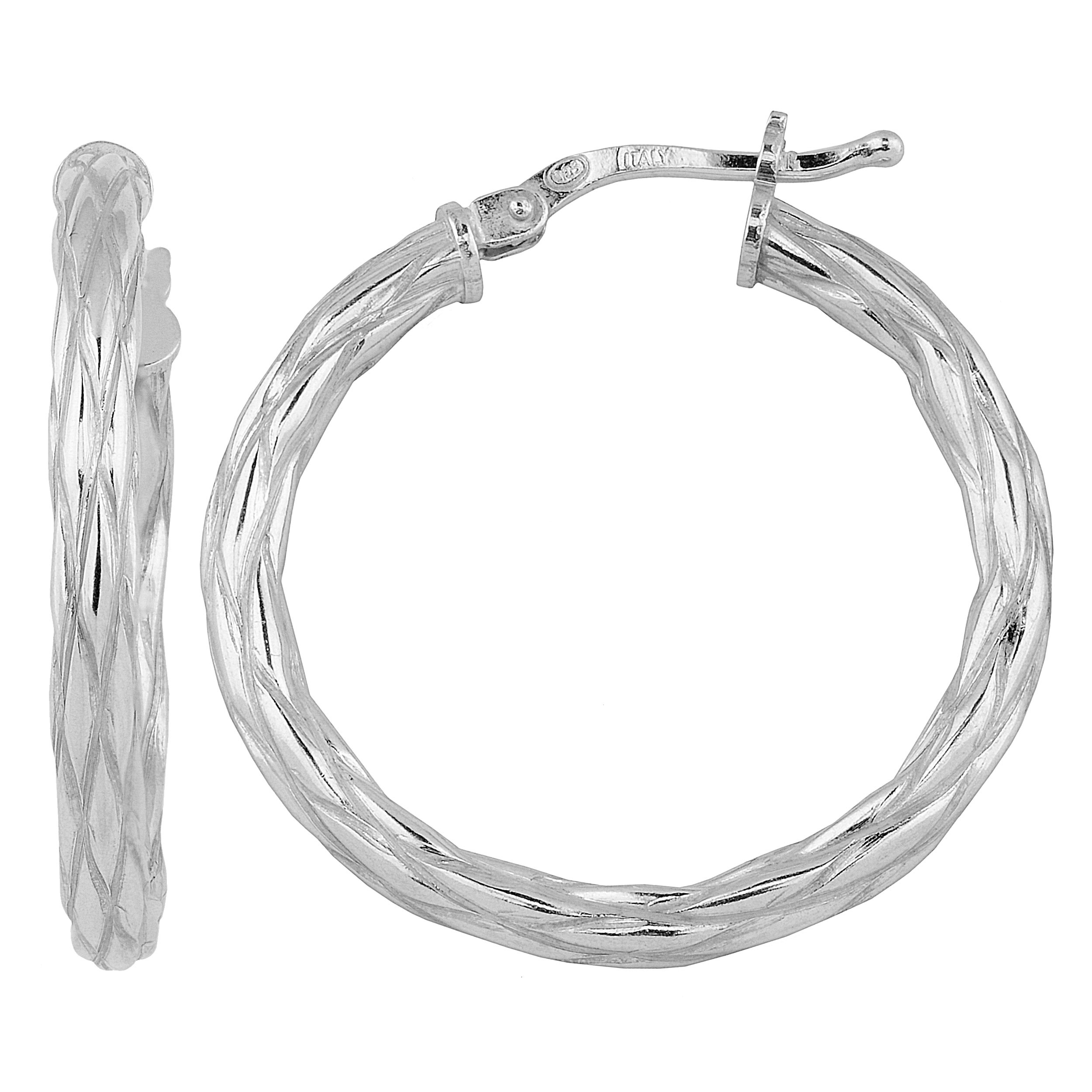 Kooljewelry Sterling Silver 3x22mm Weave Design Round Hoop Earrings for Women - Trendy Boho Jewelry for Everyday Wear & Special Occasions