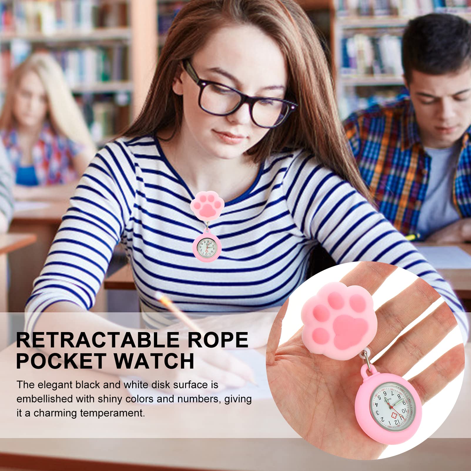 Hemobllo Nurse Watch - Clip On Retractable Fob Watch with Cute Cat Paw Design for Medical Professionals | Perfect for Nurses, Doctors & Healthcare Workers During Shifts & Patient Care