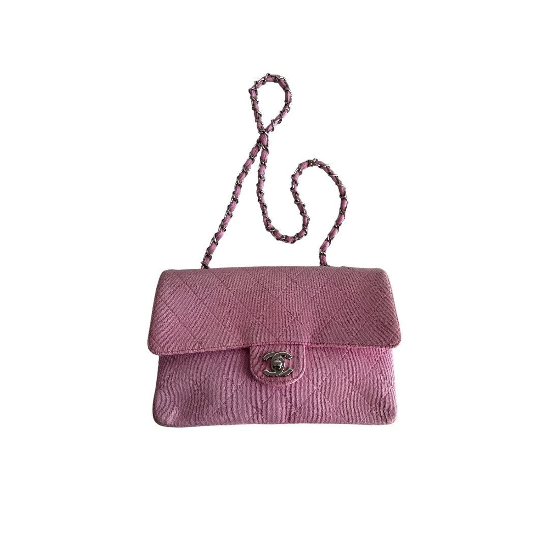 Chanel Light Pink Quilted Jersey Cotton Single Flap Shoulder Bag - Luxury Designer Handbag for Women, Perfect for Date Night & Special Occasions