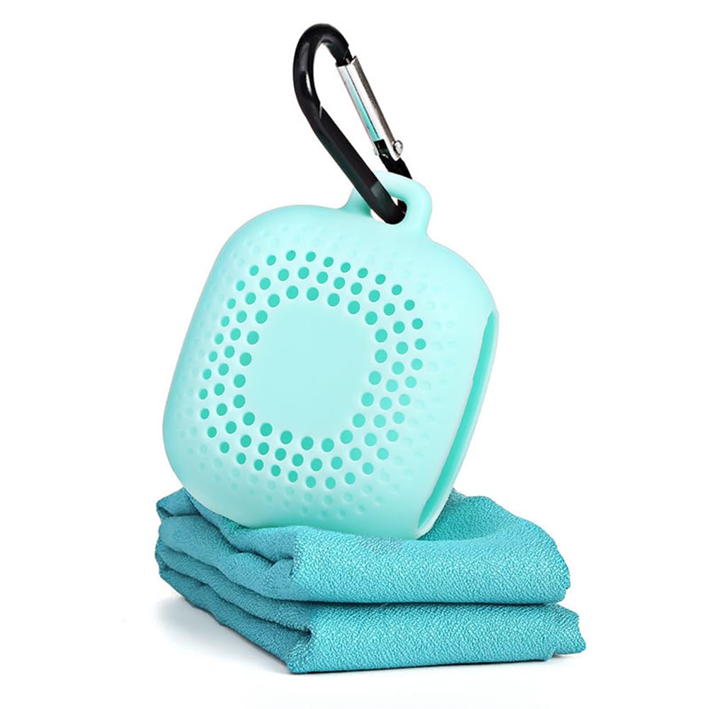 AKOAK 40CM Quick Dry Microfiber Towel with Portable Silicone Case - Lightweight, Absorbent Sports Towel for Gym, Beach, Yoga, Hiking & Travel - Perfect for Outdoor Activities, Camping & Swimming (Green)
