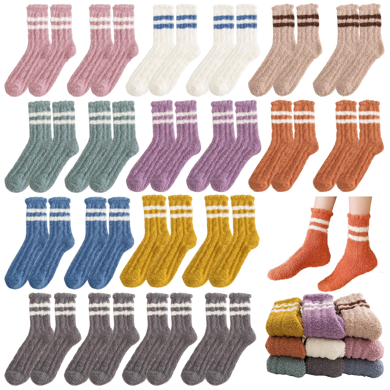 Tergy 20 Pairs Fuzzy Socks for Women - Ultra Soft Cozy Fluffy Winter Socks, Warm Microfiber Fleece Bed Socks & Plush House Slippers | Perfect for Sleeping, Lounging & Cold Weather Comfort