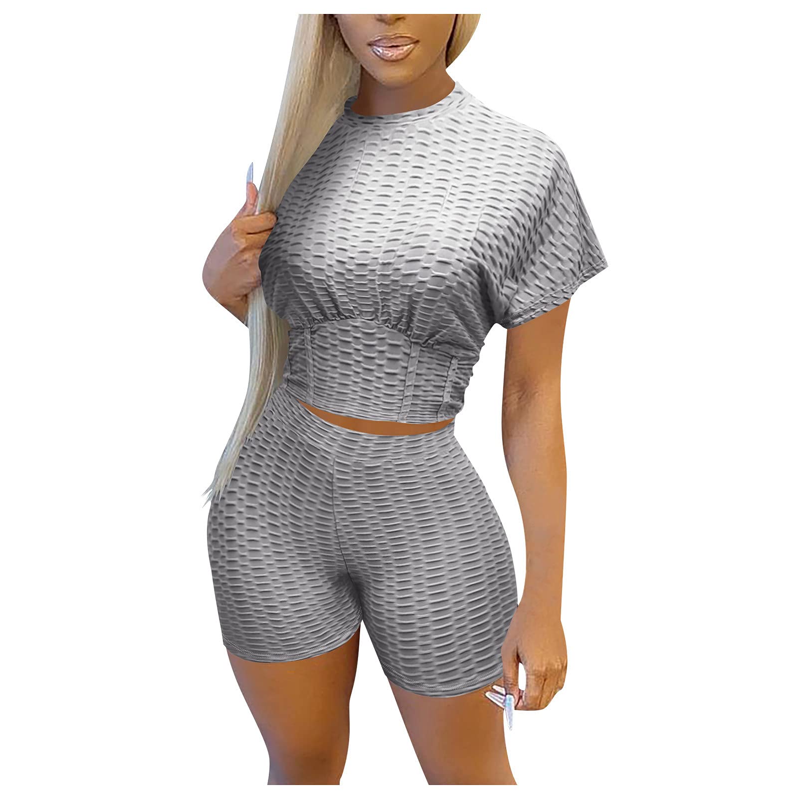 Women's Casual 2-Piece Outfit Set - Short Sleeve Top & Leggings/Shorts - Comfortable Tracksuit for Yoga, Gym, Running & Lounge Wear - Sportswear for Women