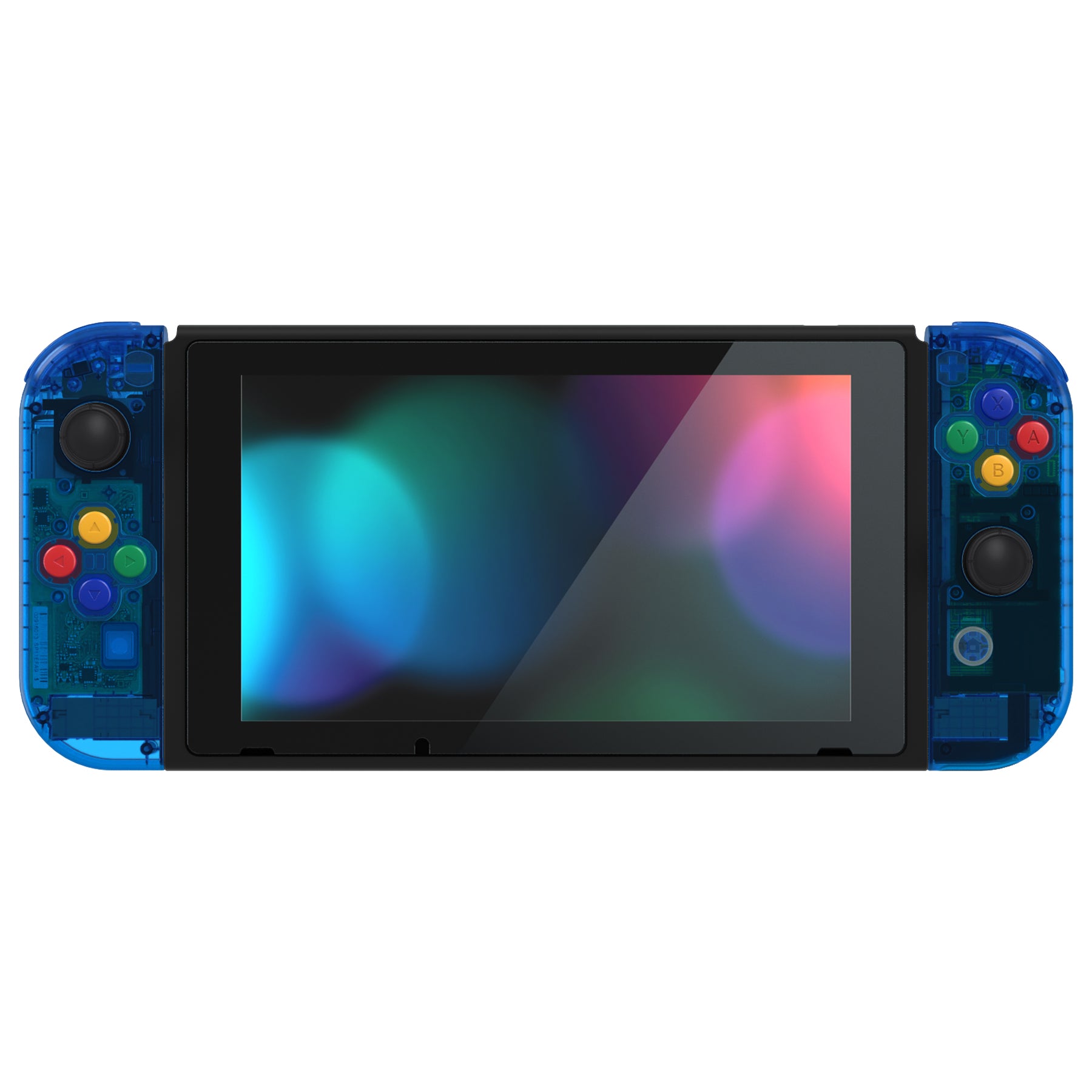 eXtremeRate Crystal Clear Blue Back Plate Replacement Shell for Nintendo Switch & Joy-Con Controllers - Full Set Buttons Included - DIY Customization for Enhanced Gaming Experience - Perfect for Home Entertainment and Travel Gaming