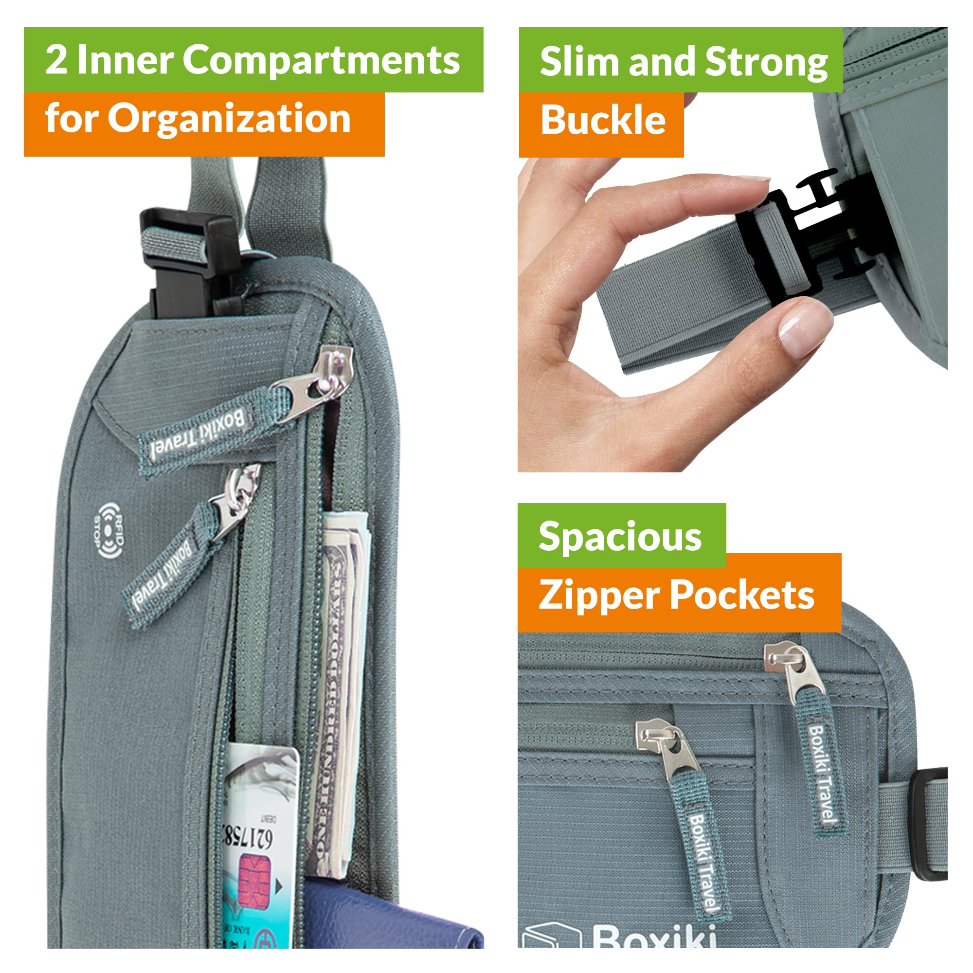 RFID Blocking Travel Money Belt - Secure Hidden Pouch for Cash, Credit Cards & Passport - Water Resistant Anti-Theft Waist Wallet for Men & Women (Gray) | Perfect for International Travel, Hiking & Daily Commute