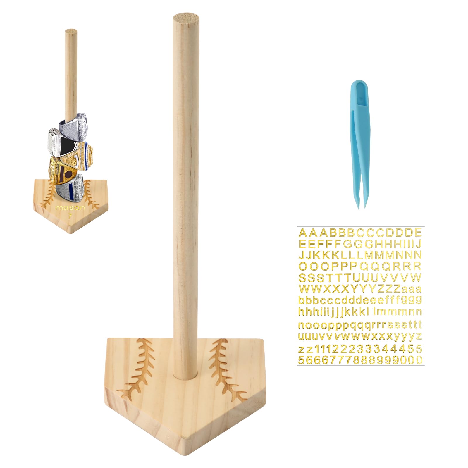 Custom Wooden Baseball Ring Holder - Personalized Name & Number Display Stand for Softball & Championship Rings - Durable Ring Organizer for Kids, Teens & Adults - Perfect Gift for Sports Fans & Trophy Display