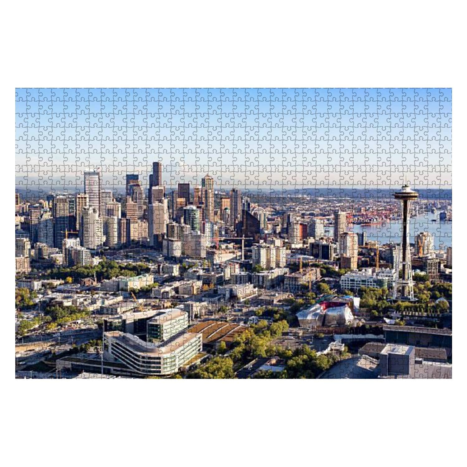 1000 Piece Wooden Jigsaw Puzzle - Seattle Washington USA City Skyline Aerial View, Modern Metropolis Puzzle for Adults & Kids, Educational Brain Teaser & Stress Relief Game - Perfect for Family Game Night, Classroom Activities & Office Break Time