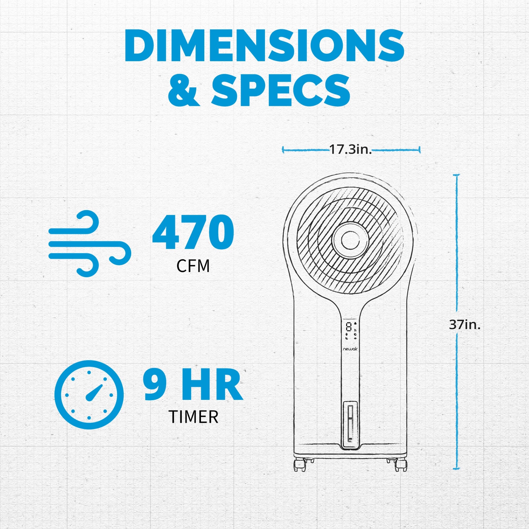 Newair® 470 CFM Evaporative Air Cooler - Portable Cooling Fan with Honeycomb Pad for Home, Office & Outdoor Use - Silver