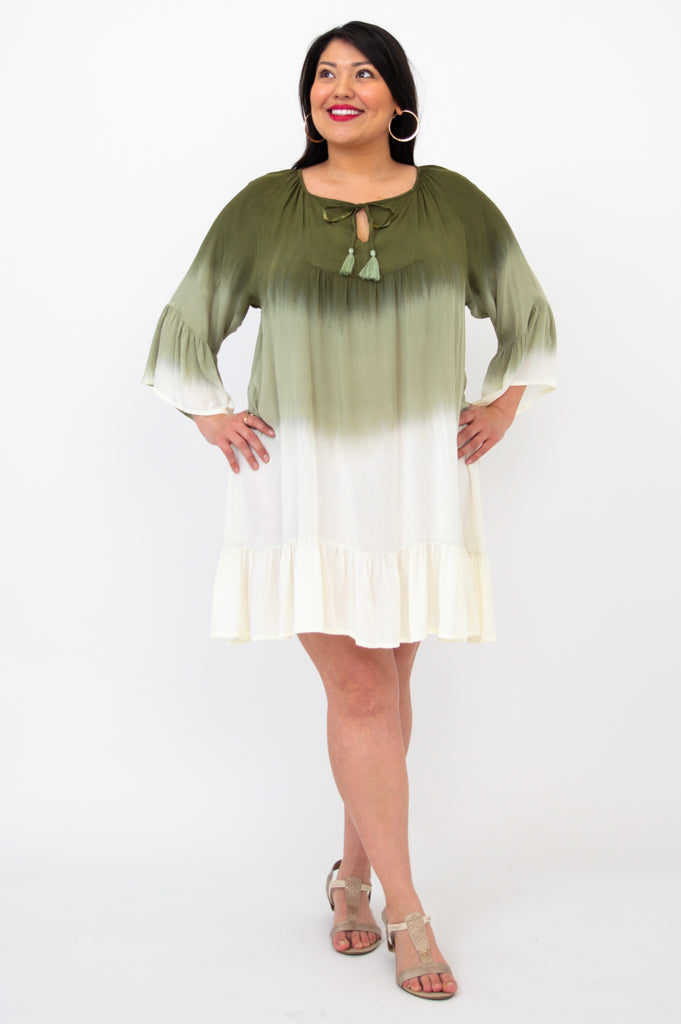 Ellie Dress - Green Dip Dye Flowy Midi Dress for Women | Summer Boho Chic Style | Perfect for Beach Vacations, Date Nights & Outdoor Weddings