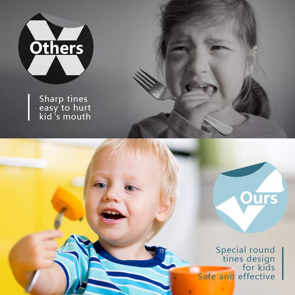 4 Piece Stainless Steel Toddler Forks - Safe Self Feeding Utensils for Babies & Kids | Dishwasher Safe | Perfect for Home, Travel & Daycare Use