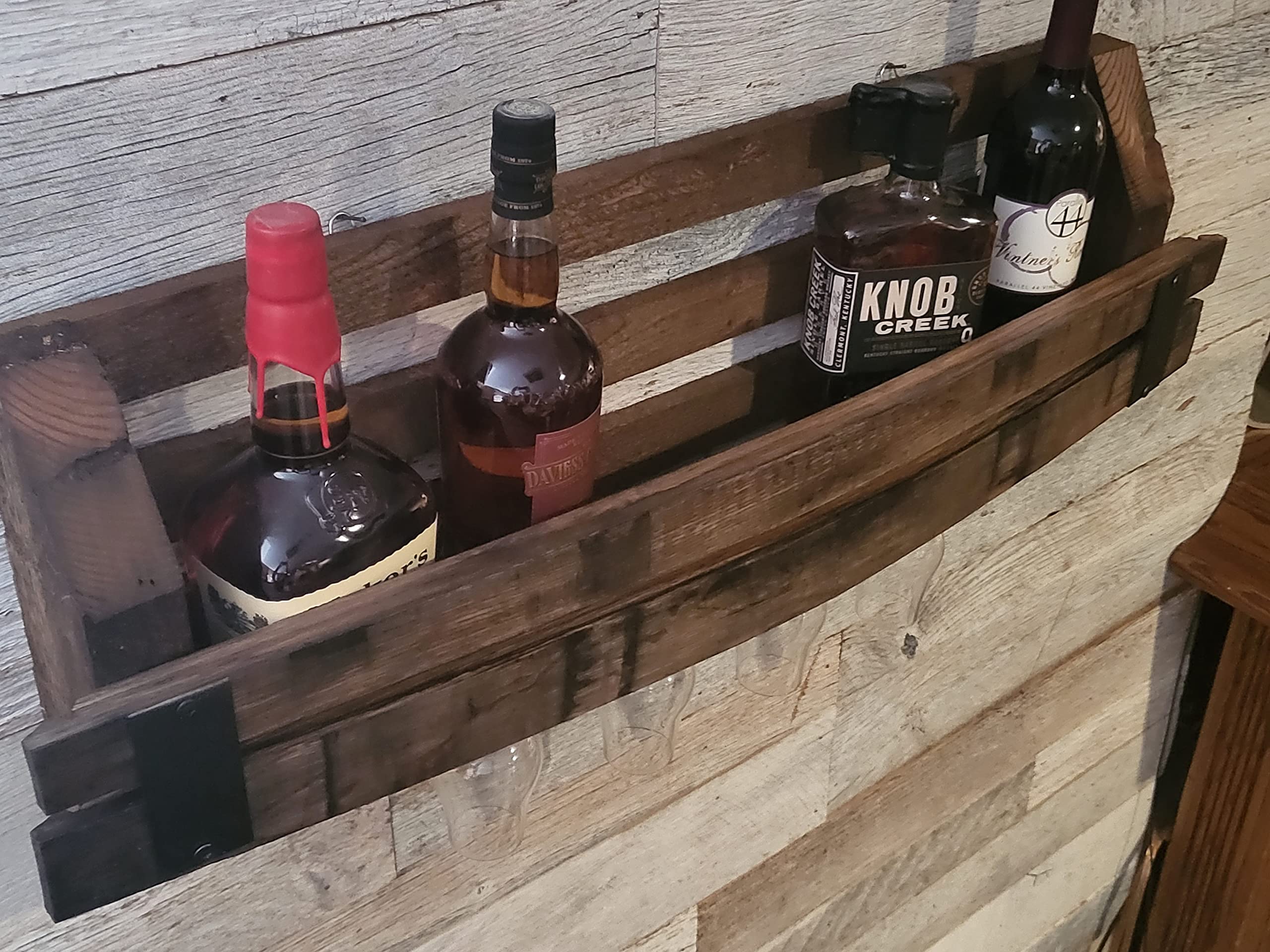 Whiskey Stave Shelf - Rustic Wood Wall Shelf for Bourbon & Scotch Display - Perfect for Home Bar, Man Cave, or Whiskey Collection Decor
