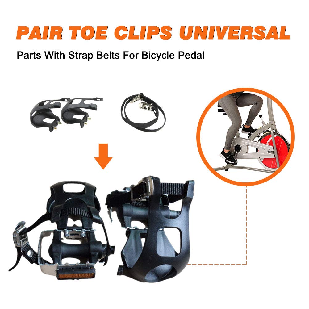 1 Pair Bike Pedals with Toe Clips & Cage - Universal Road & Mountain Bike Pedal Accessories for Cycling, Commuting & Fitness Training