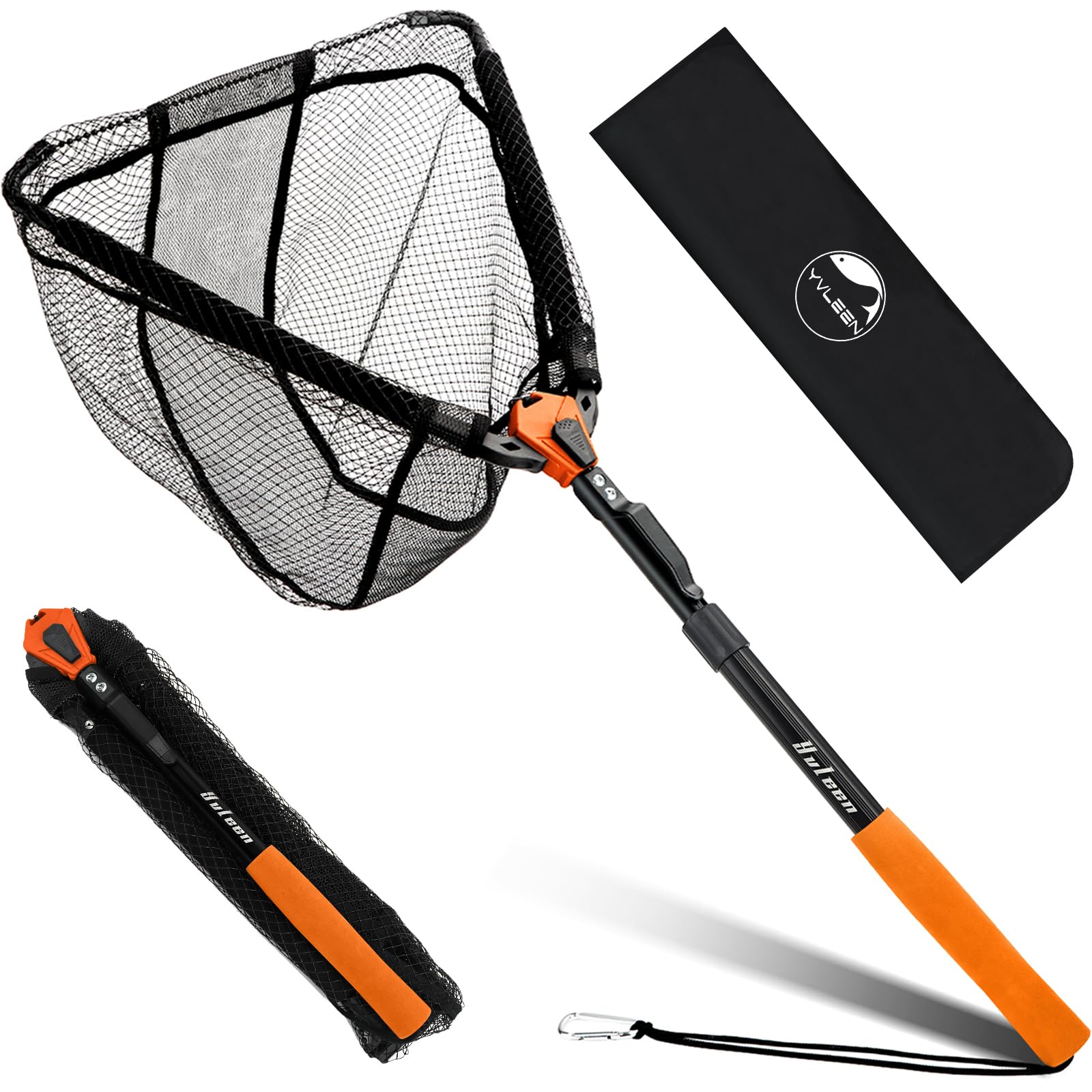 YVLEEN Floating Fishing Net - Foldable Lightweight Freshwater Landing Net with Ultra-Thin Rubber Mesh for Easy Catch & Release - Perfect Fishing Gift for Men - Ideal for Fly Fishing, Kayak Fishing & Shore Angling