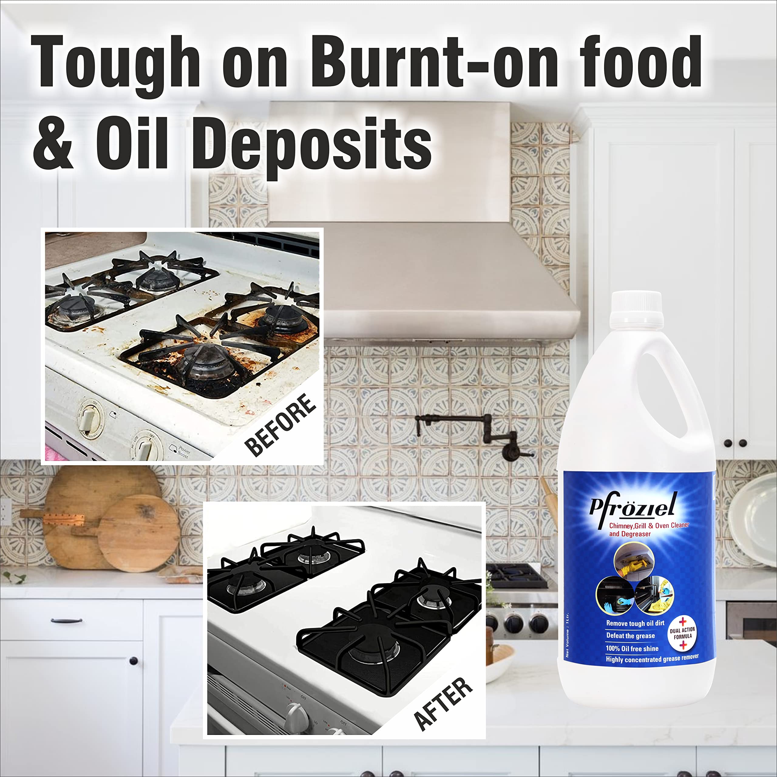 Pfroziel Chimney & Grill Cleaner (1L) - Heavy-Duty Degreaser for Chimneys, Ovens, Gas Stoves, Griddles & Exhaust Fans | Non-Flammable Formula | Removes Tough Grease, Oil & Stains | Perfect for Kitchen Deep Cleaning & BBQ Grill Maintenance