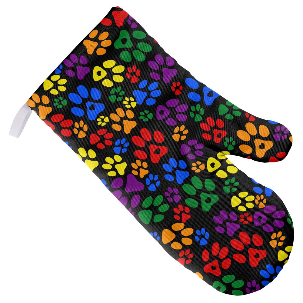 Colorful Dog Paw Print Oven Mitt - Heat Resistant Kitchen Glove for Baking, Cooking, Grilling & BBQ - Perfect for Indoor & Outdoor Use