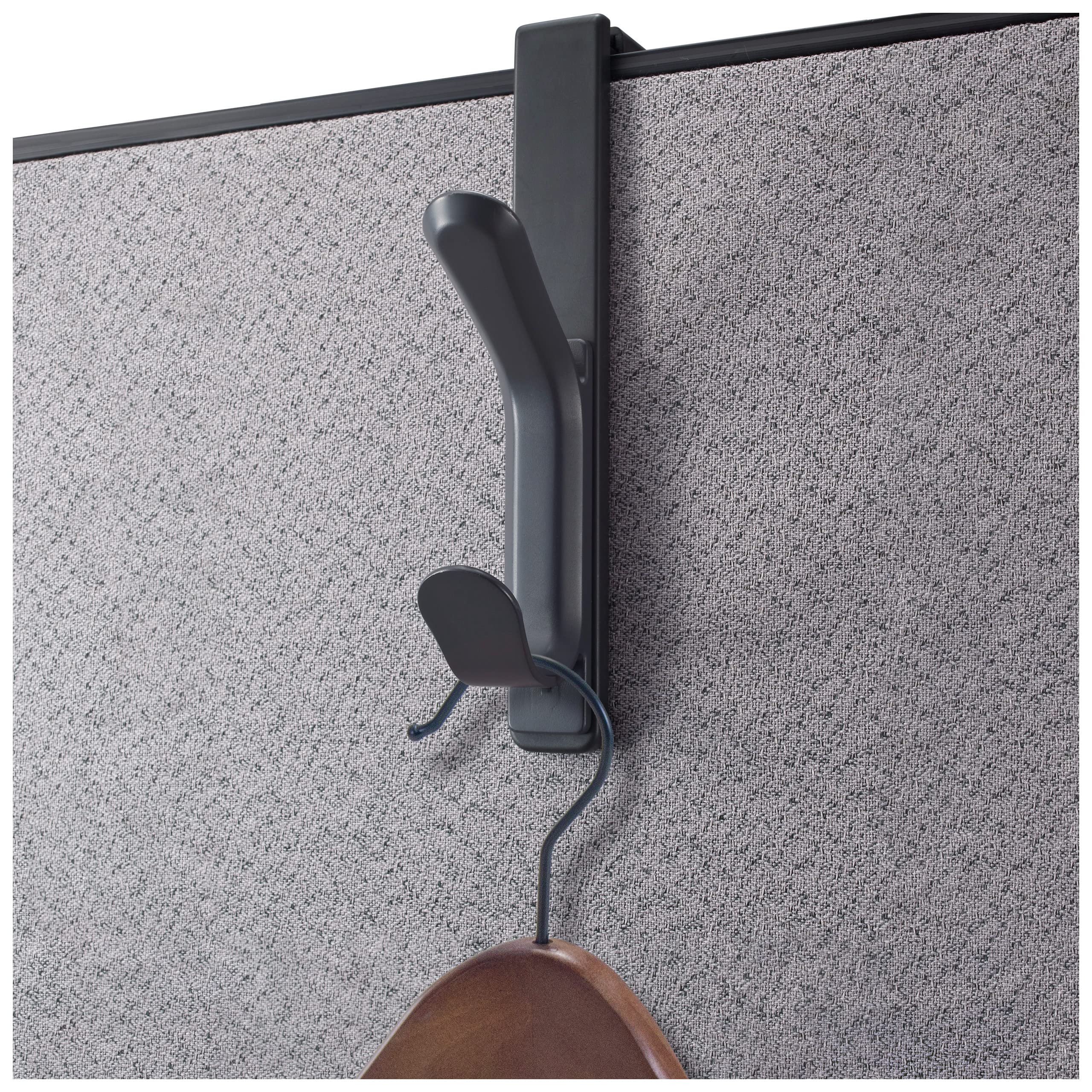 Officemate Double Coat Hooks for Cubicle Panels - Adjustable 1.25-3.5 Inch Hanging Hooks - Charcoal (22005) - Perfect for Office, Home, or Dorm Organization