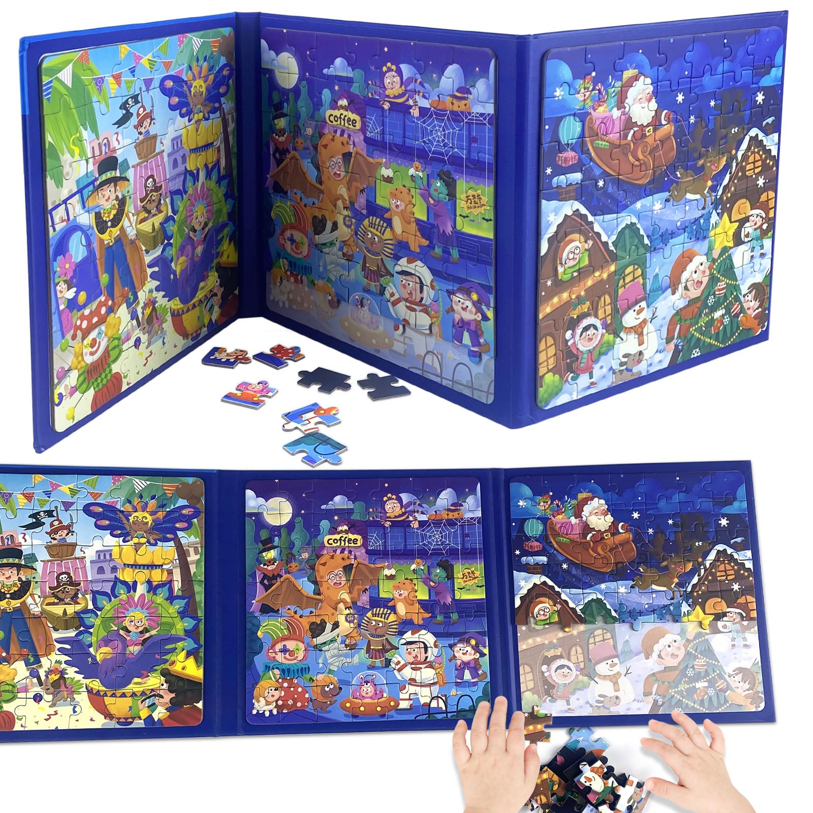 Magnetic Puzzle Book for Kids Ages 2-6 - 3-in-1 Folding Quiet Book with Magnetic Pieces | Educational Travel Toy for Toddlers & Preschool Learning Activities | Perfect for Car Rides, Airplane Trips & Quiet Time Play