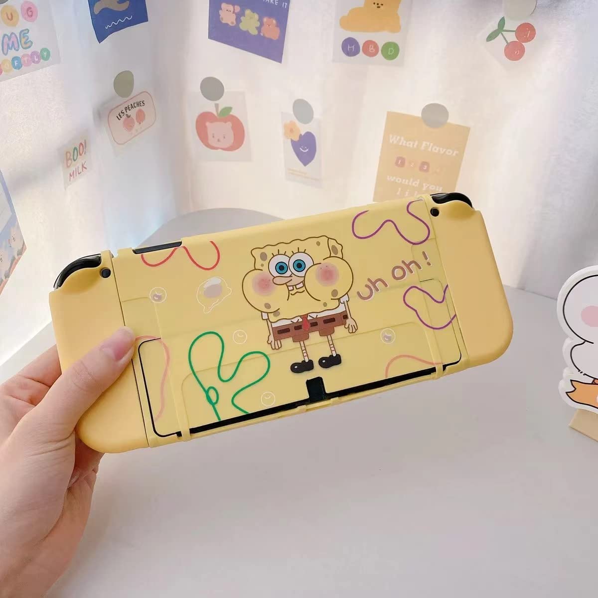Spongebob Squarepants Nintendo Switch OLED Case - Dockable Protective Cover with Soft TPU Grip & Sparkle Skin Set for Gaming Comfort | Perfect for Travel, Home Play & Gift Giving