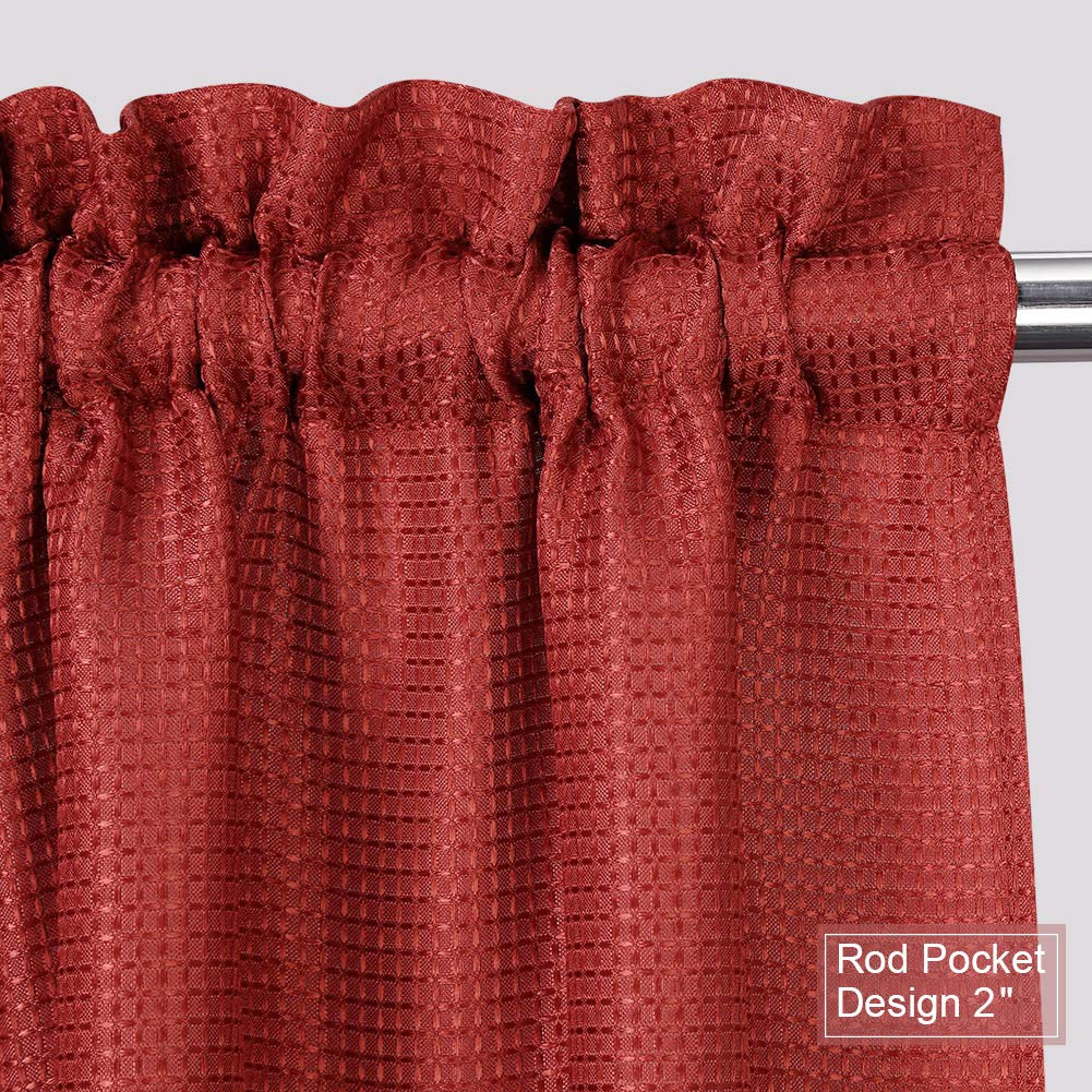 Waffle Weave Kitchen Curtains 30x45 Inches - Set of 2 Burgundy Window Drapes for Small Windows in Kitchen, Bathroom, Basement & Bedroom - Casual Textured Home Decor for Cozy Spaces
