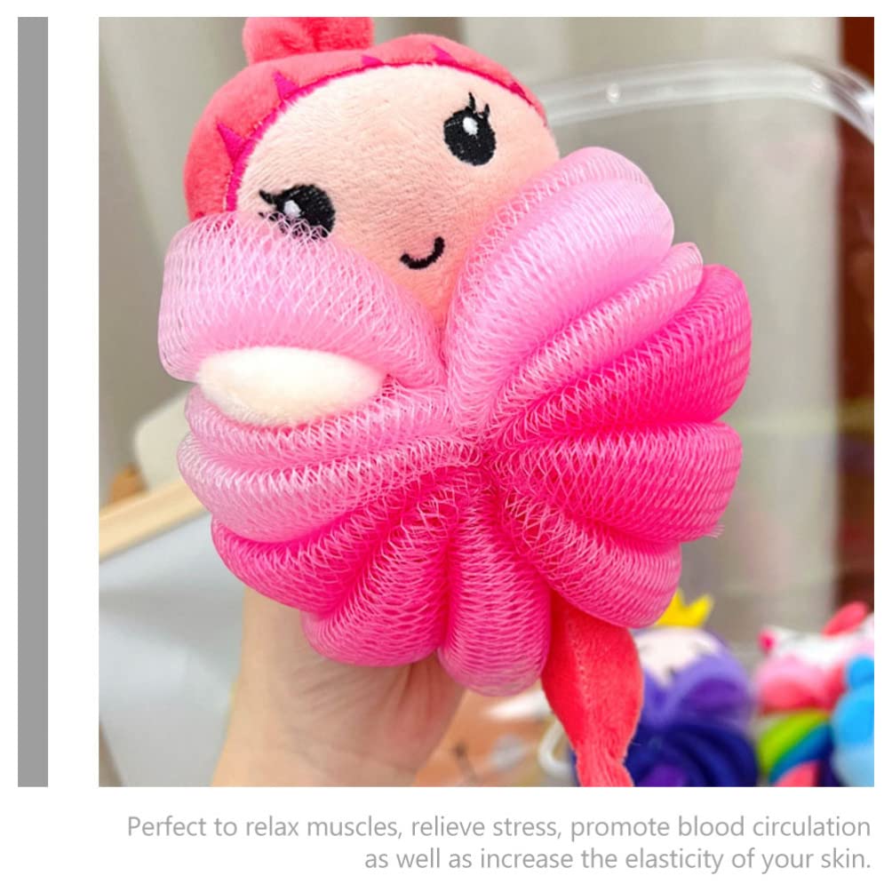 Kisangel 2-Pack Kids Bath Sponge Set - Cute Animal Shower Pouf & Exfoliating Mesh Ball for Gentle Baby Body Wash | Soft Bath Sponges for Toddler Bubble Bath & Sensitive Skin Care