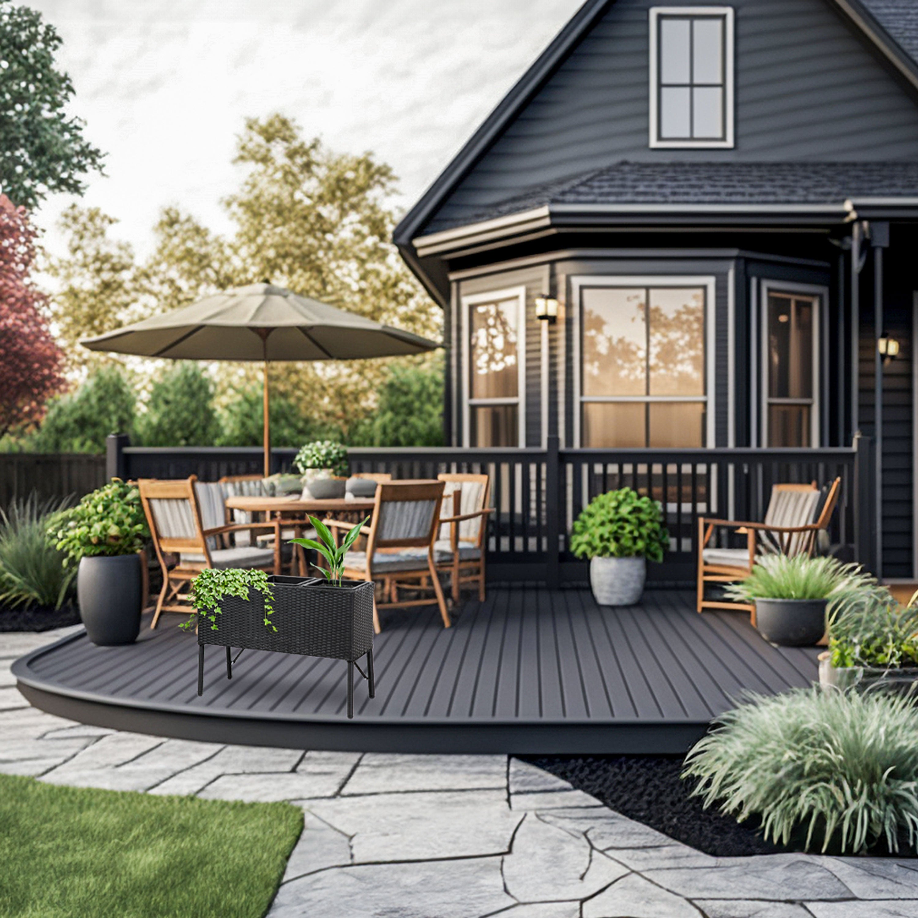 Sunnydaze 3-Section Black Wicker Raised Garden Planter Box - Perfect for Patio, Balcony & Outdoor Decor