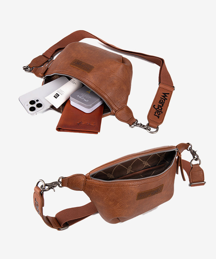 Wrangler Full Grain Leather Fanny Pack for Men & Women - Durable Waist Bag for Hiking, Travel, and Everyday Use