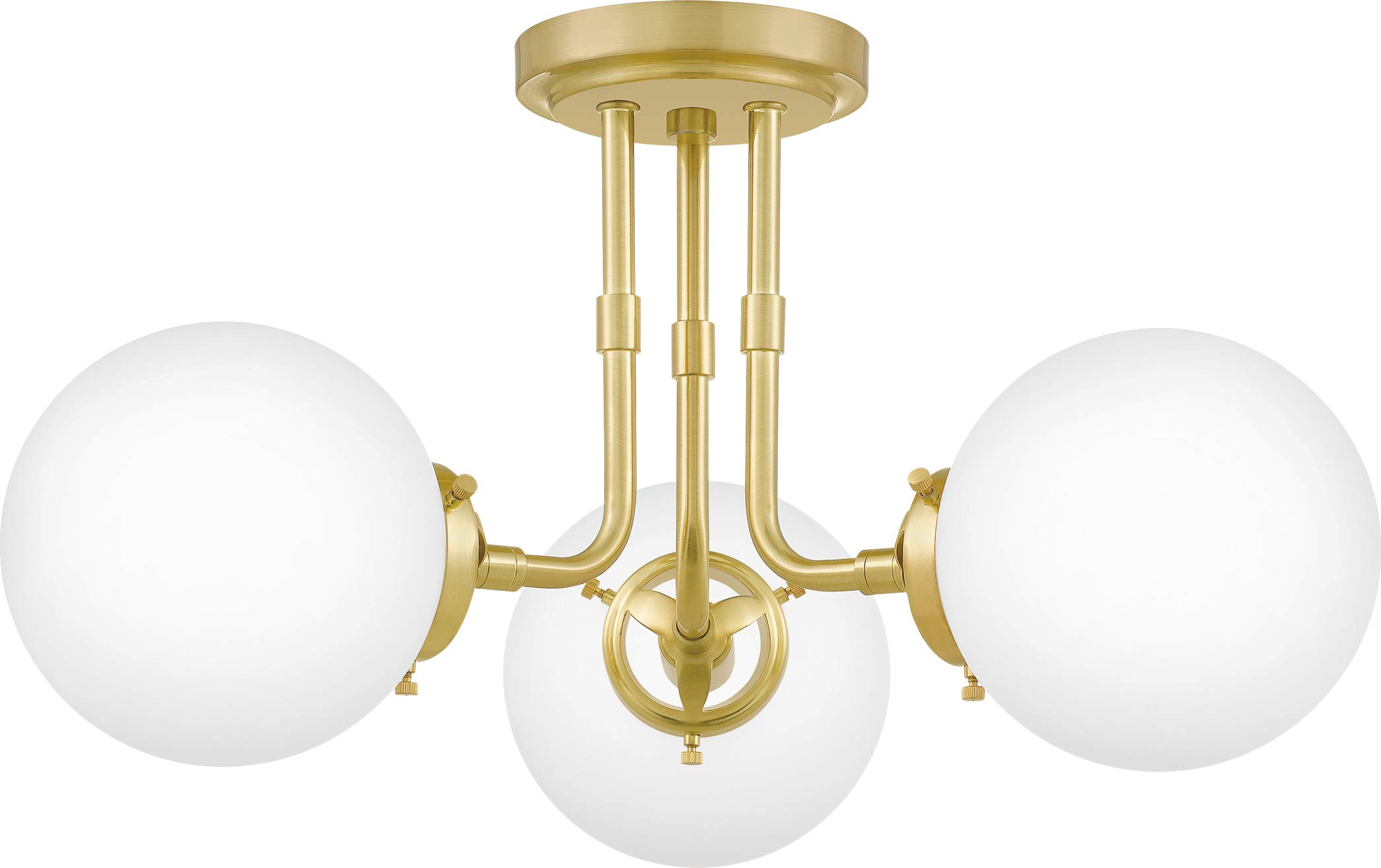 Quoizel Landry 3-Light Semi-Flush Mount Ceiling Fixture in Satin Brass - Modern Lighting for Bedroom, Hallway & Entryway