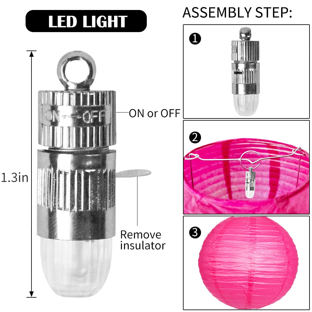 12 Pack Pink LED Chinese Paper Lanterns with Lights - Hanging Round Decorative Lanterns for Engagement, Bachelorette, Birthday Party & Wedding Decor | Indoor/Outdoor Event Lighting
